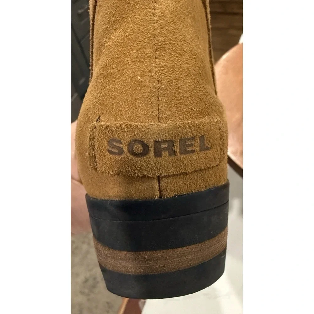 Sorel Women's Lolla Cutout Ankle Bootie Suede Camel Brown Size 7